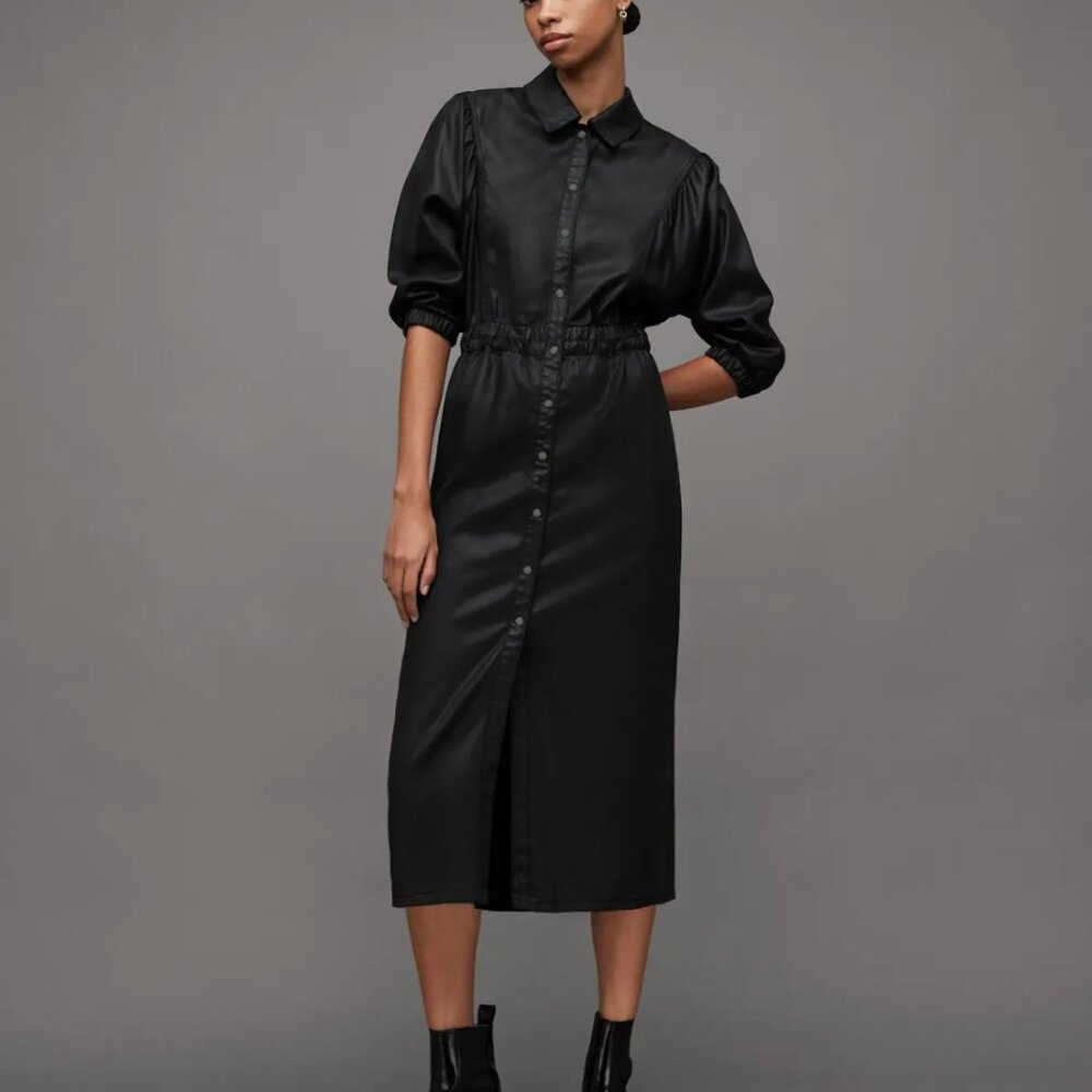 ALLSAINTS Osa Coated Denim Black Dress